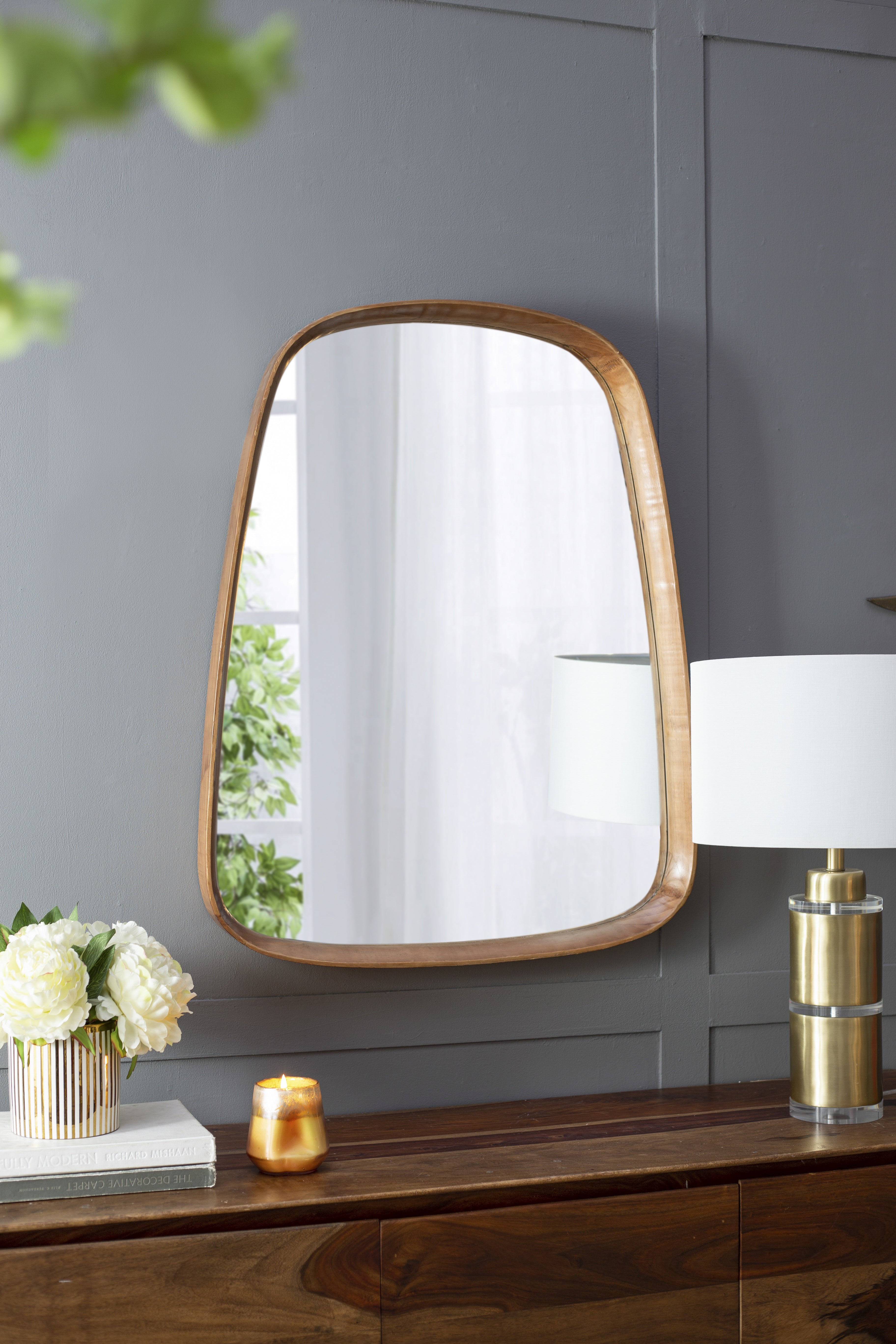 27"x37" Irrgeular Mirror with Wood Frame, Wall Mirror for Living Room Bathroom Entryway