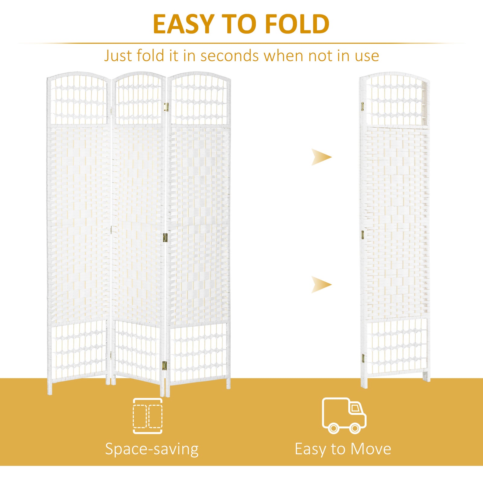 3 Panel Room Divider, Folding Privacy Screen, 5.6' Room Separator, Wave Fiber Freestanding Partition Wall Divider for Rooms, Home, Office, White