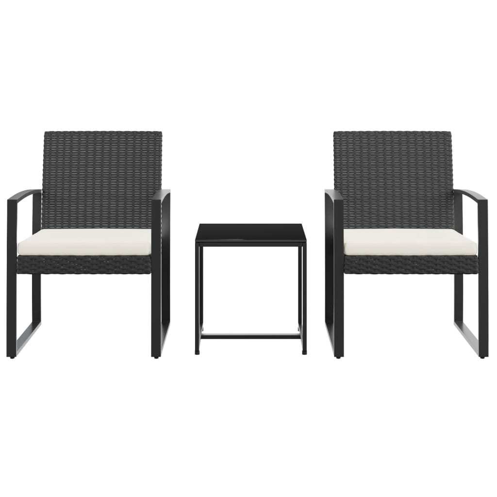 3 piece Patio Dining Set with Cushions Black PP Rattan