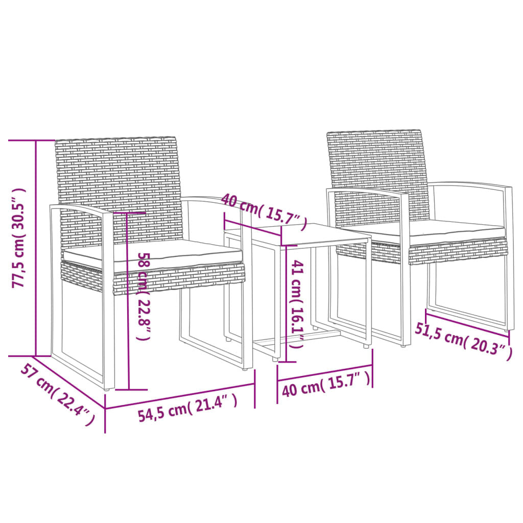 3 piece Patio Dining Set with Cushions Brown PP Rattan