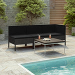 3 Piece Patio Lounge Set with Cushions Poly Rattan Black - WoodPoly.com