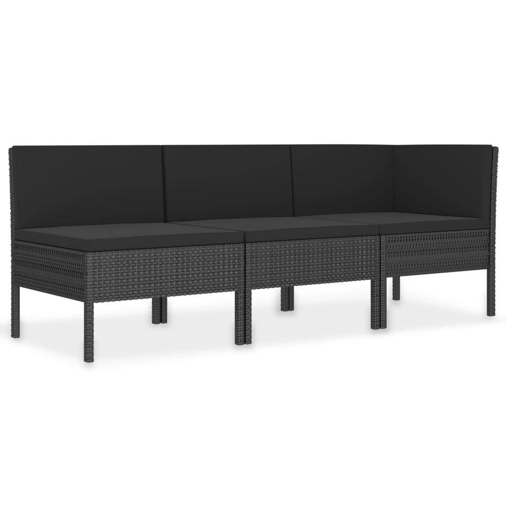 3 Piece Patio Lounge Set with Cushions Poly Rattan Black - WoodPoly.com