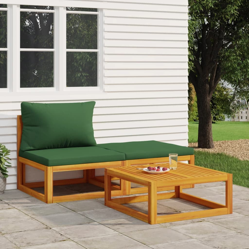 3 Piece Patio Lounge Set with Cushions Solid Wood Acacia