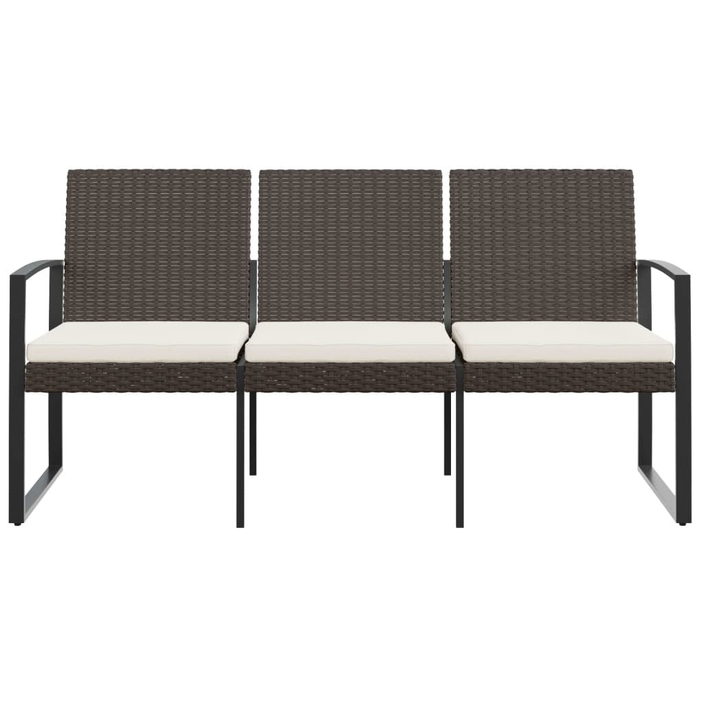 3-Seater Patio Bench with Cushions Brown PP Rattan