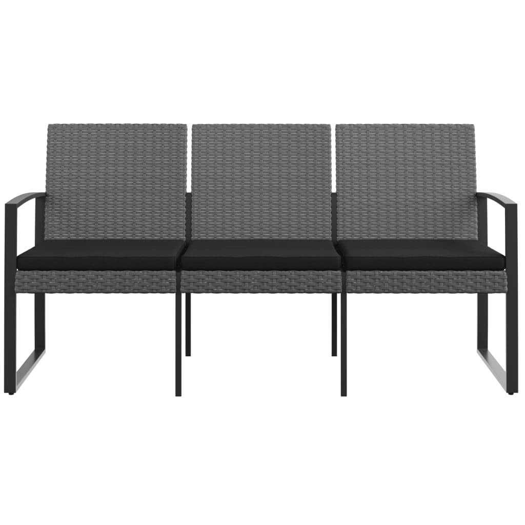 3-Seater Patio Bench with Cushions Dark Gray PP Rattan