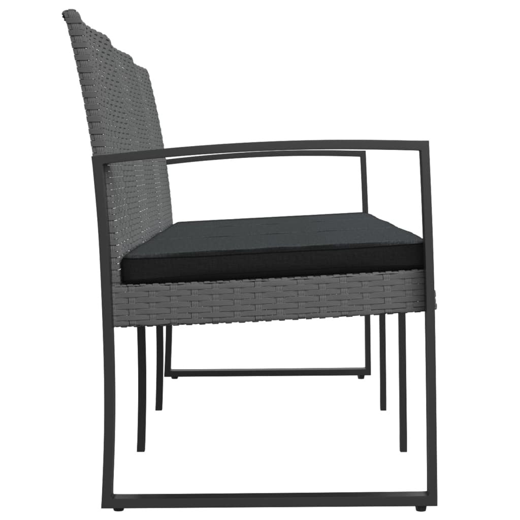 3-Seater Patio Bench with Cushions Dark Gray PP Rattan