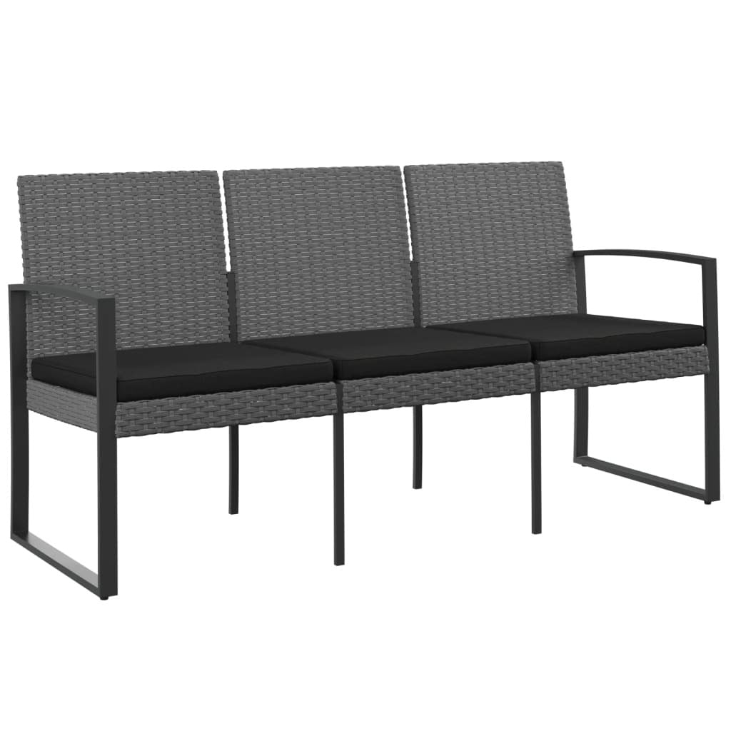 3-Seater Patio Bench with Cushions Dark Gray PP Rattan