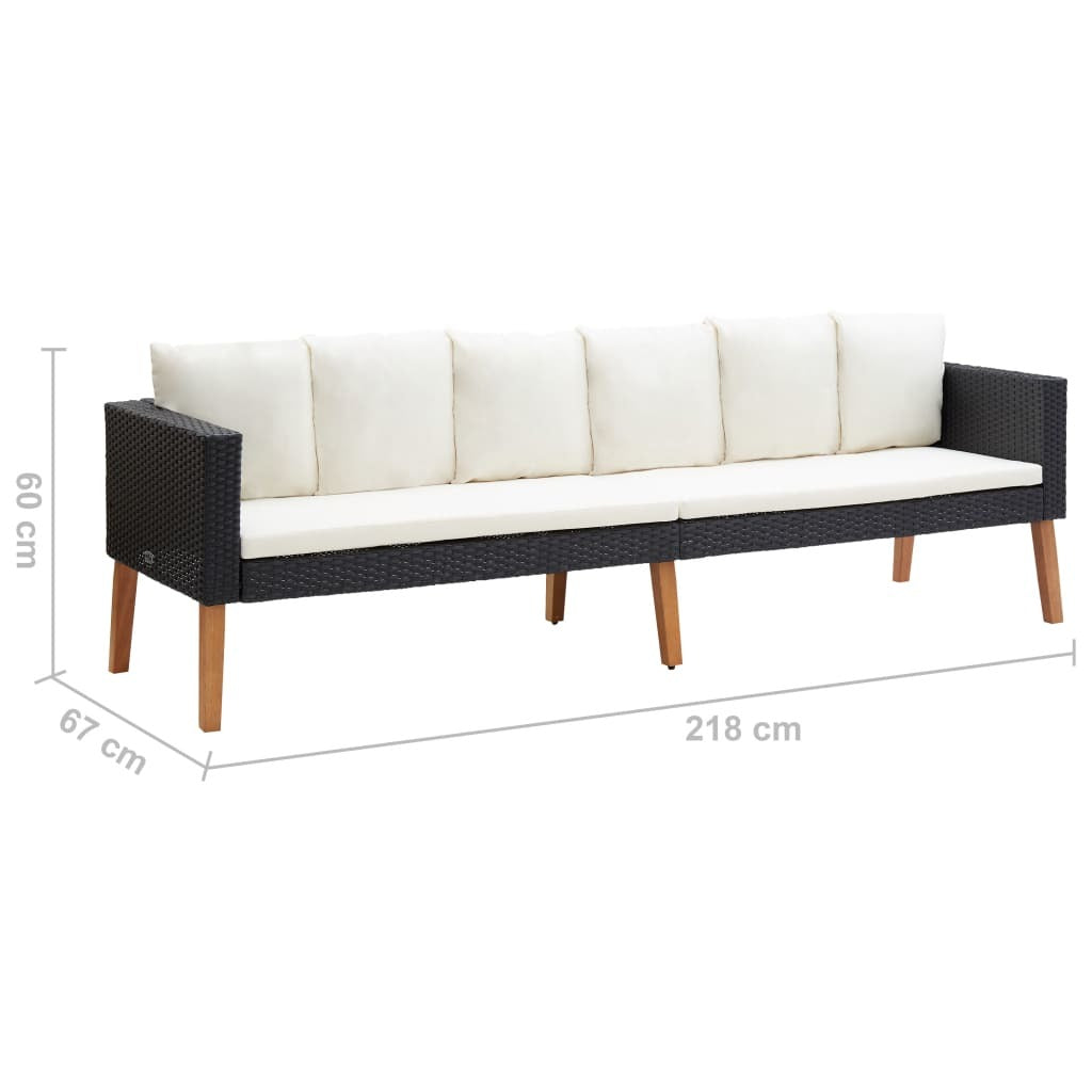 3-Seater Patio Sofa with Cushions Poly Rattan Black - WoodPoly.com