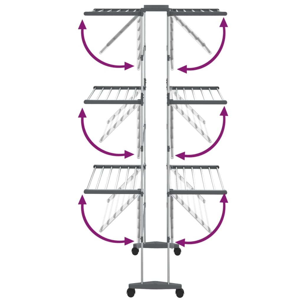 3-Tier Laundry Drying Rack with Wheels Silver 23.6"x27.6"x50.8"