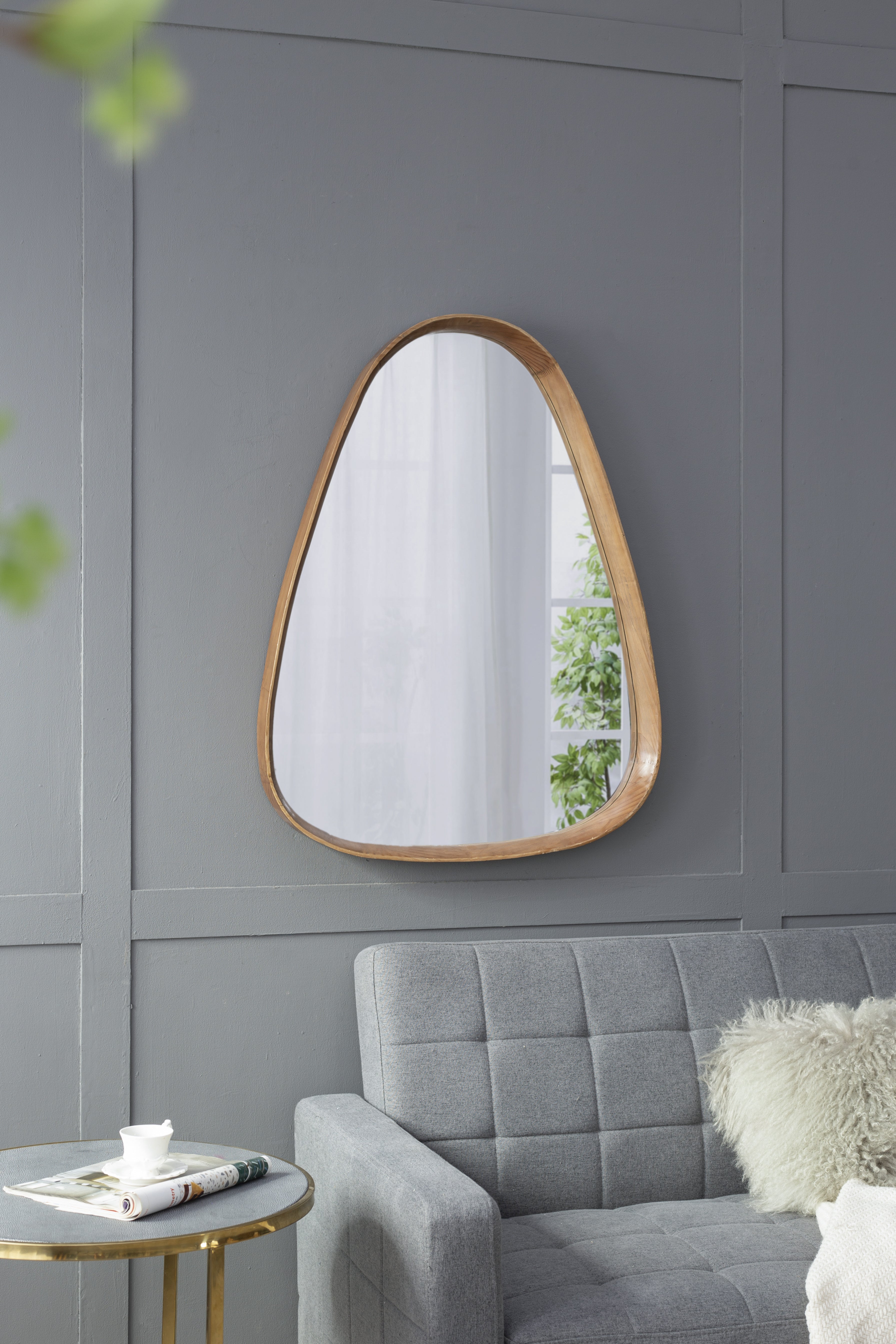 30"x38" Irrgeular Mirror with Wood Frame, Wall Mirror for Living Room Bathroom Entryway