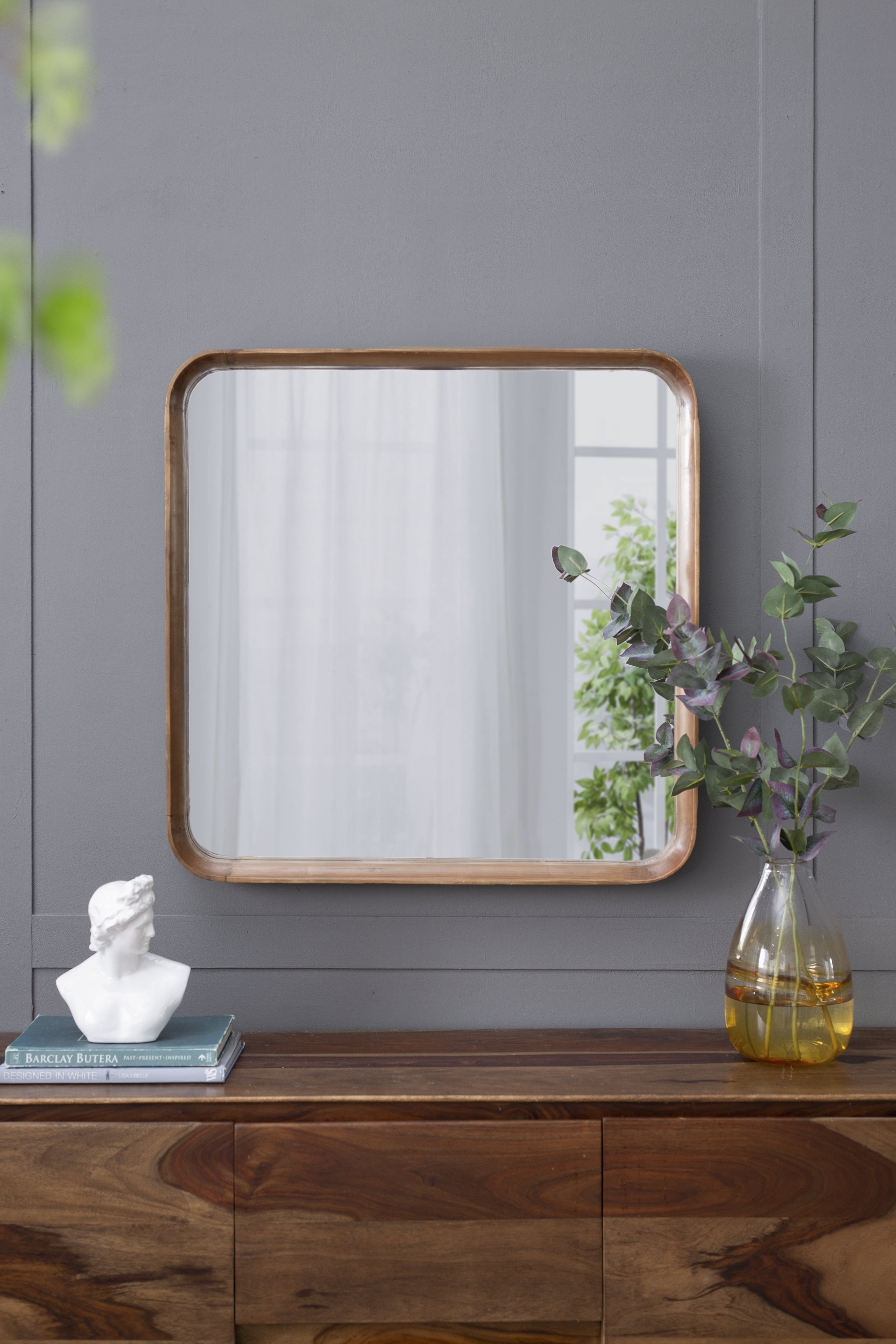 32"x32" Square Mirror with Wood Frame, Wall Mirror for Living Room Bathroom Entryway