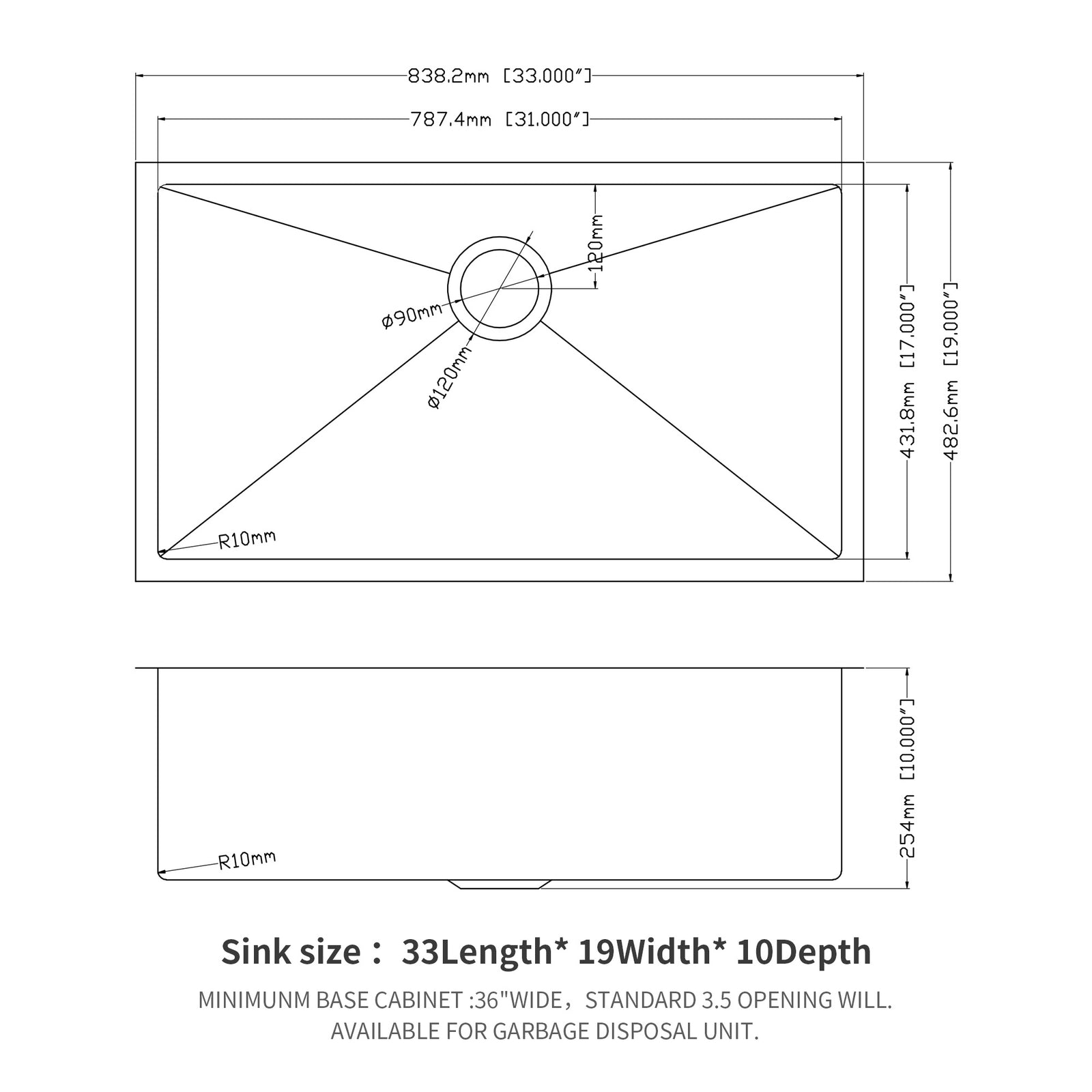 33 Inch Undermount Sink - 33