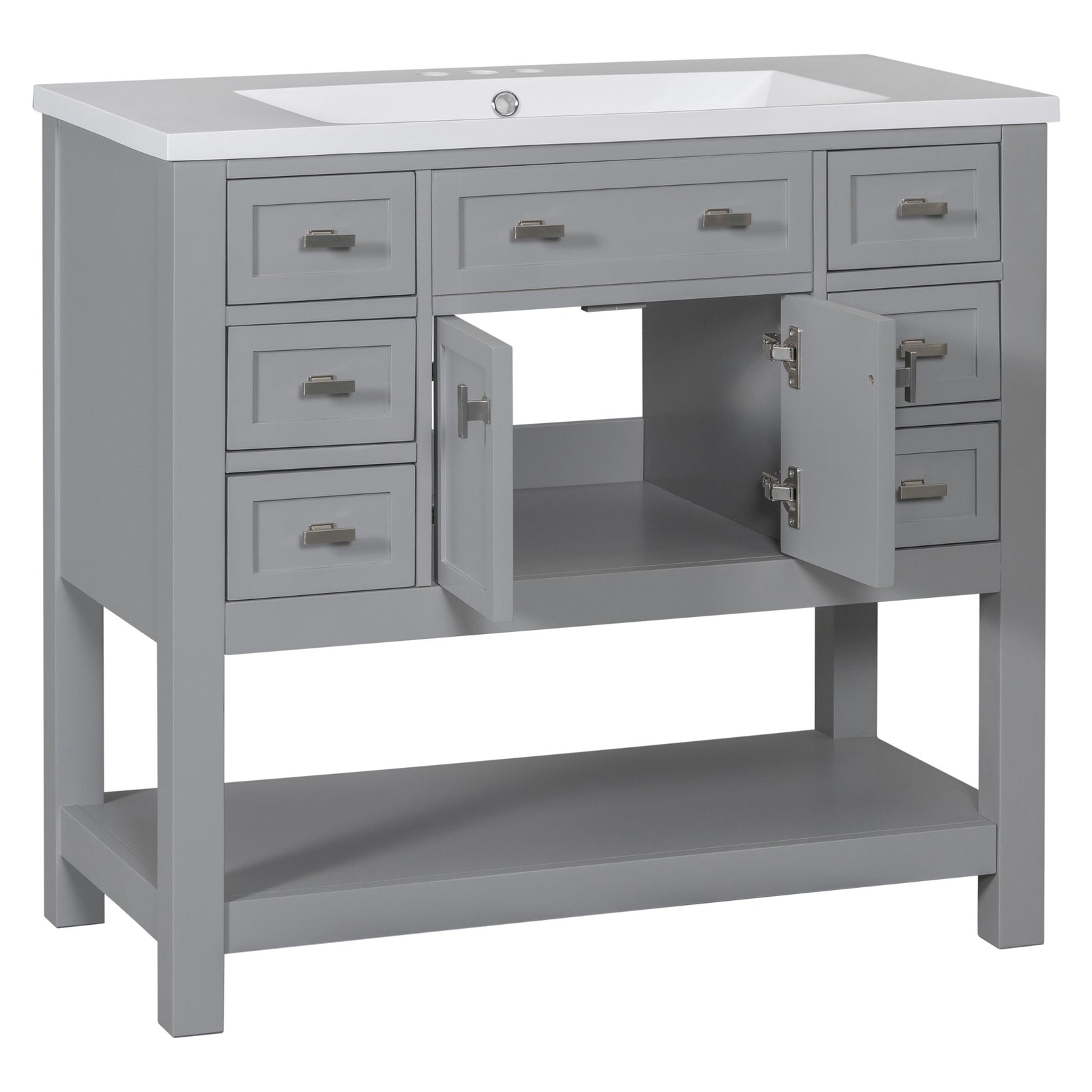 36'' Bathroom Vanity without Top Sink, Grey Cabinet only, Modern Bathroom Storage Cabinet with 2 Soft Closing Doors and 6 Drawers (NOT INCLUDE BATHROOM VANITY SINK)