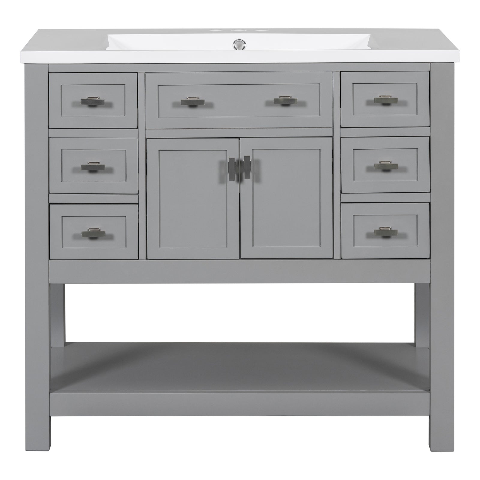 36'' Bathroom Vanity without Top Sink, Grey Cabinet only, Modern Bathroom Storage Cabinet with 2 Soft Closing Doors and 6 Drawers (NOT INCLUDE BATHROOM VANITY SINK)