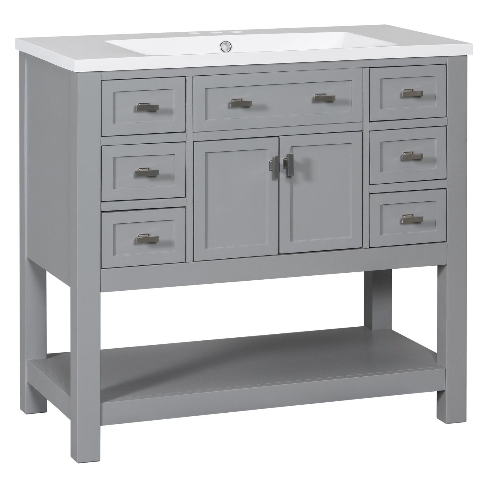 36'' Bathroom Vanity without Top Sink, Grey Cabinet only, Modern Bathroom Storage Cabinet with 2 Soft Closing Doors and 6 Drawers (NOT INCLUDE BATHROOM VANITY SINK)