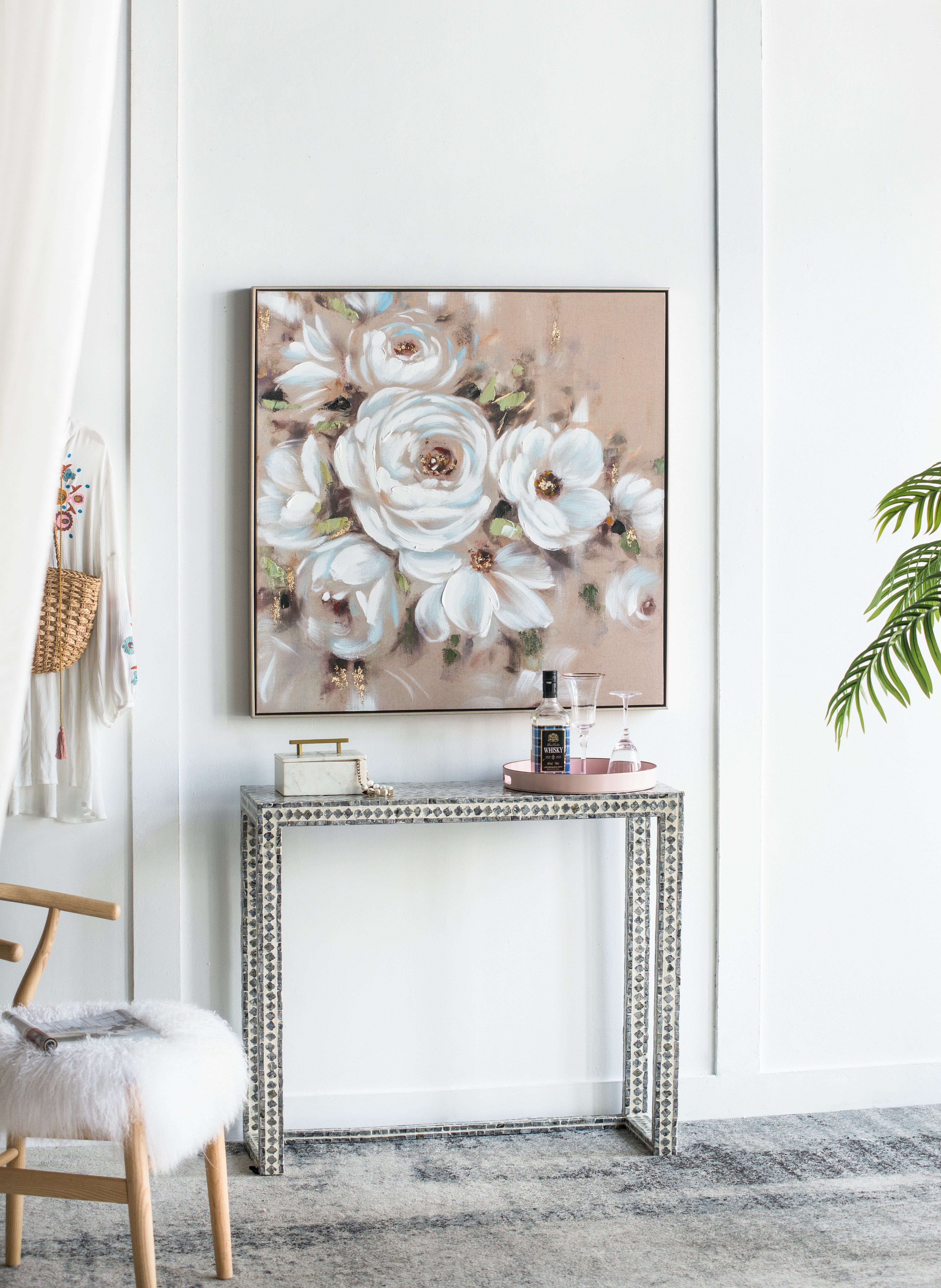 36" x 36" Square Framed Wall Art Flower Canvas Print, Home Decor for Living Room Kitchen Foyer Office