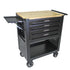 4 DRAWERS MULTIFUNCTIONAL TOOL CART WITH WHEELS AND WOODEN TOP-BLACK