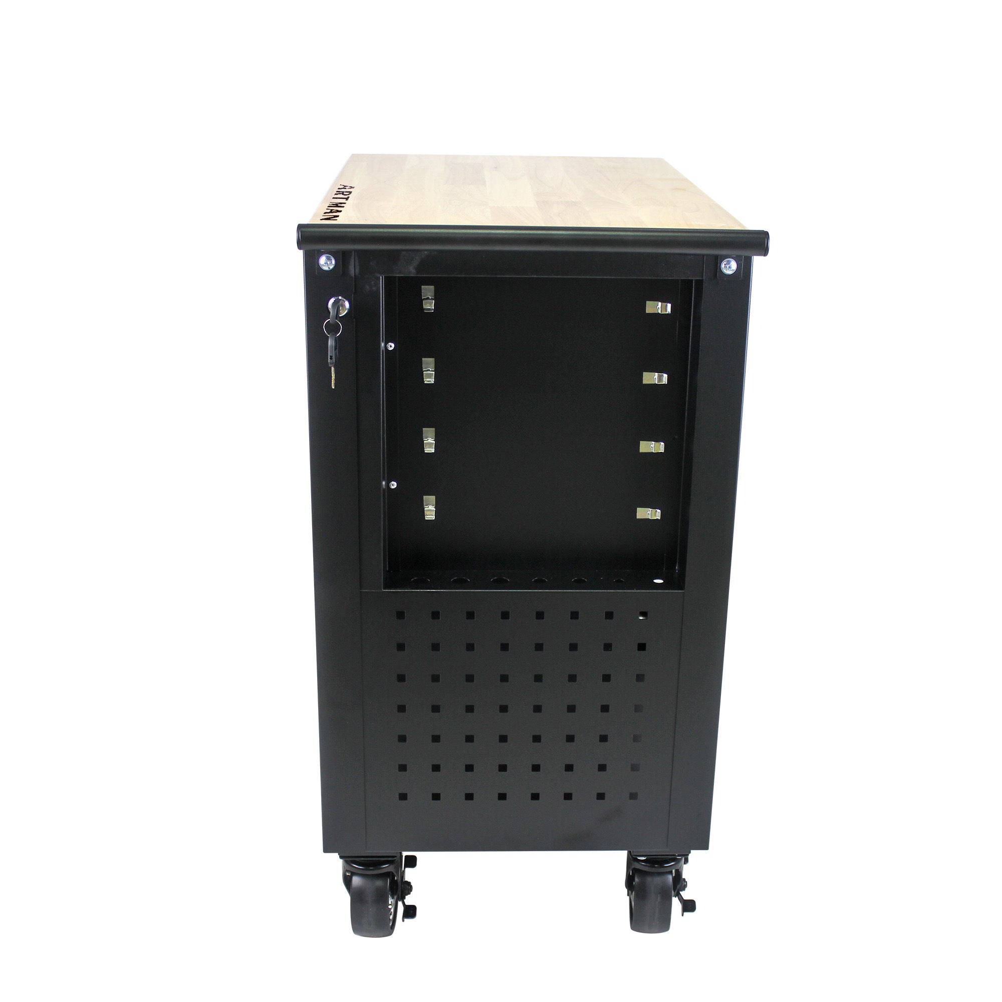 4 DRAWERS MULTIFUNCTIONAL TOOL CART WITH WHEELS AND WOODEN TOP-BLACK