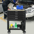 4 DRAWERS MULTIFUNCTIONAL TOOL CART WITH WHEELS AND WOODEN TOP-BLACK
