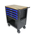 4 DRAWERS MULTIFUNCTIONAL TOOL CART WITH WHEELS AND WOODEN TOP-BLUE