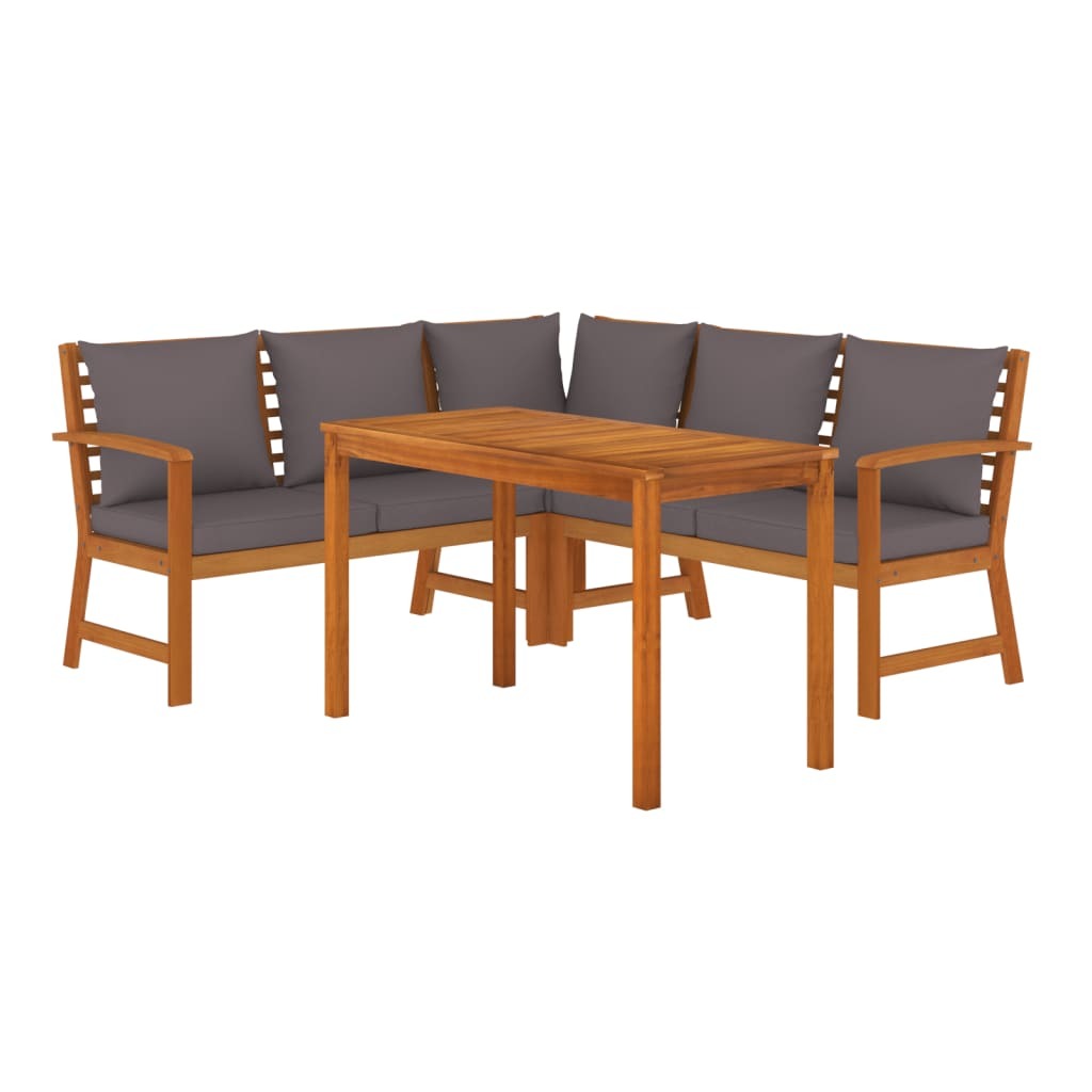 4 Piece Patio Dining Set with Cushions Solid Wood Acacia