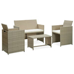 4 Piece Patio Lounge Set with Cushions Beige Poly Rattan