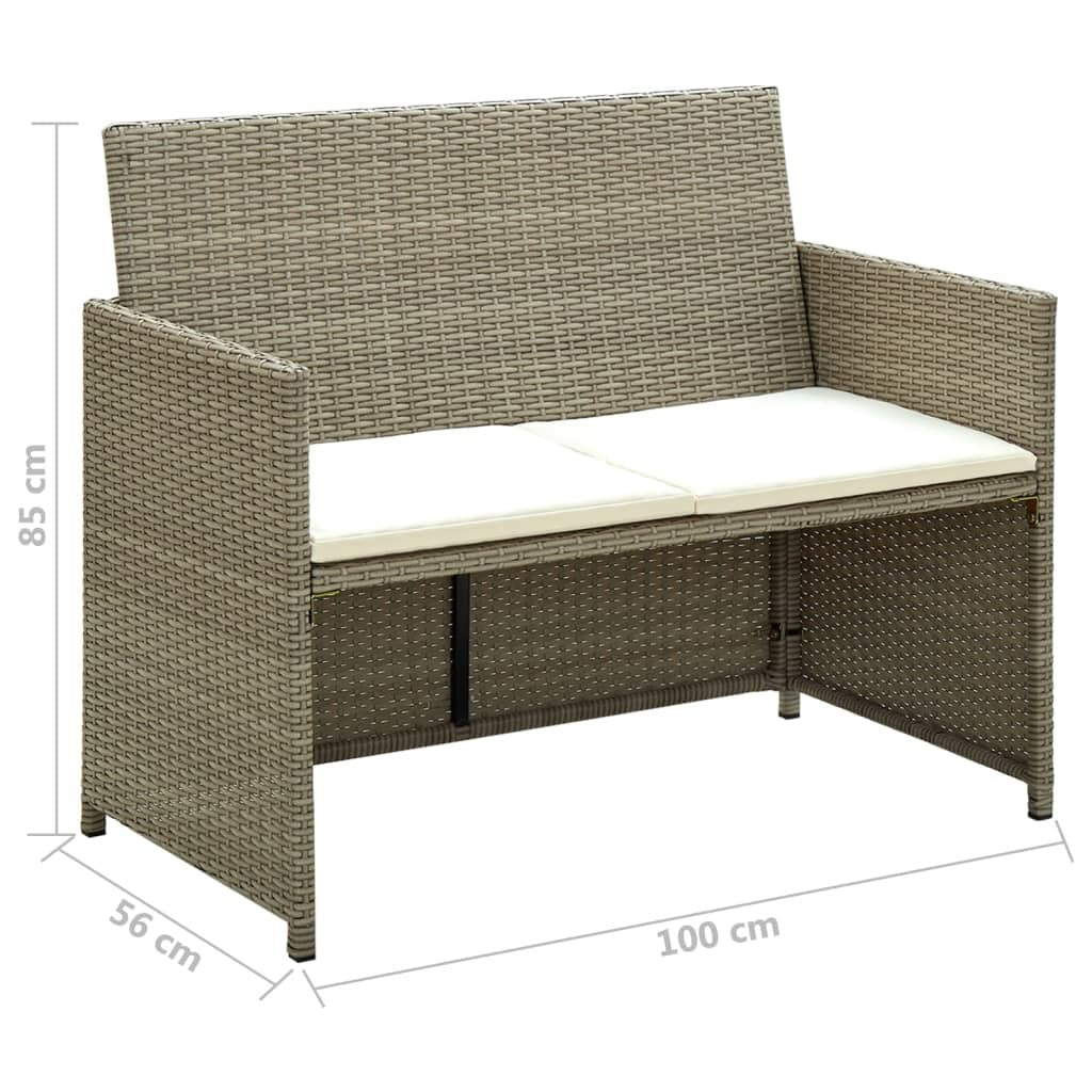 4 Piece Patio Lounge Set with Cushions Beige Poly Rattan