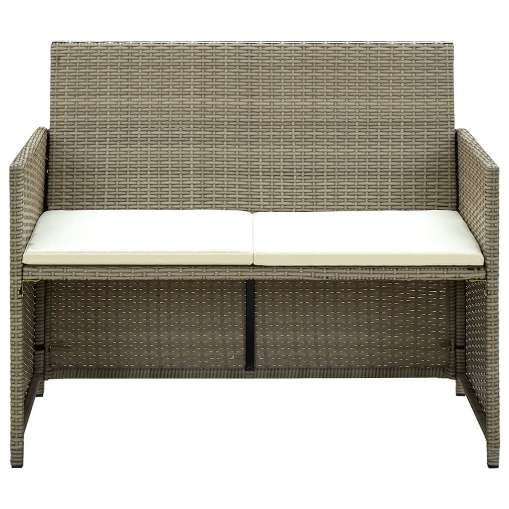 4 Piece Patio Lounge Set with Cushions Beige Poly Rattan