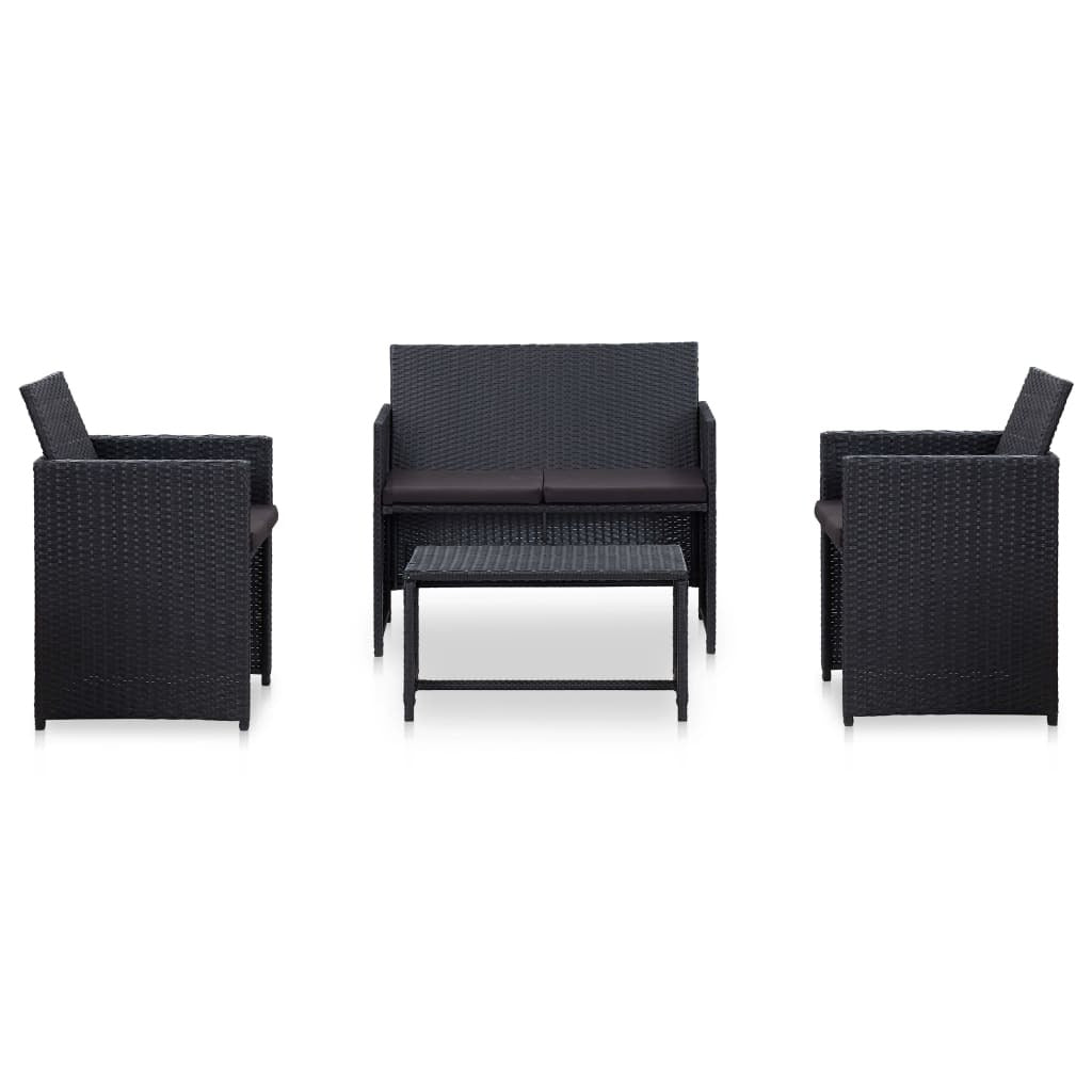 4 Piece Patio Lounge Set with Cushions Poly Rattan Black