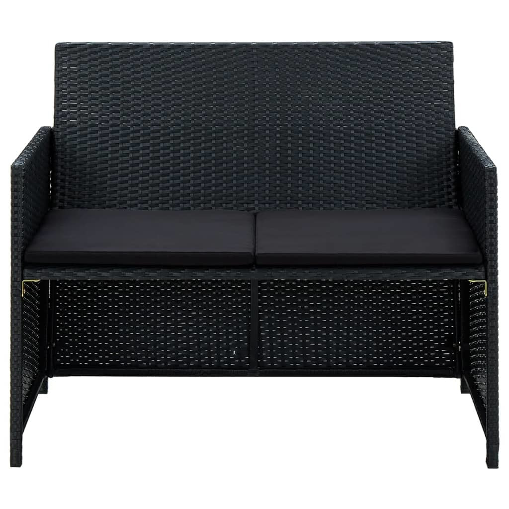 4 Piece Patio Lounge Set with Cushions Poly Rattan Black