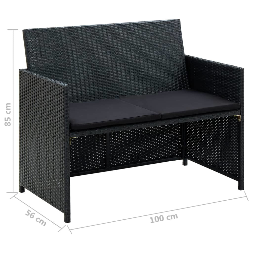 4 Piece Patio Lounge Set with Cushions Poly Rattan Black