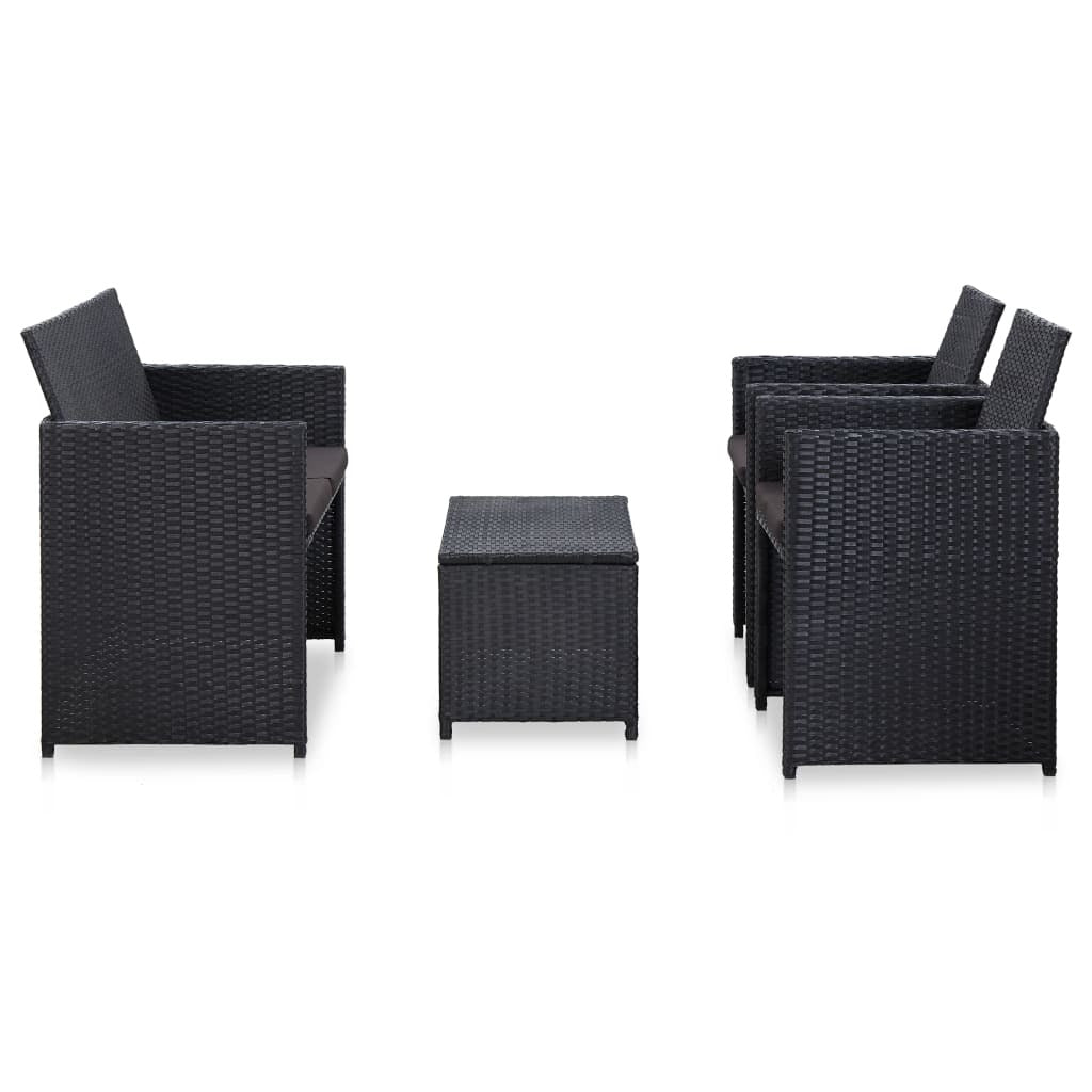 4 Piece Patio Lounge Set with Cushions Poly Rattan Black