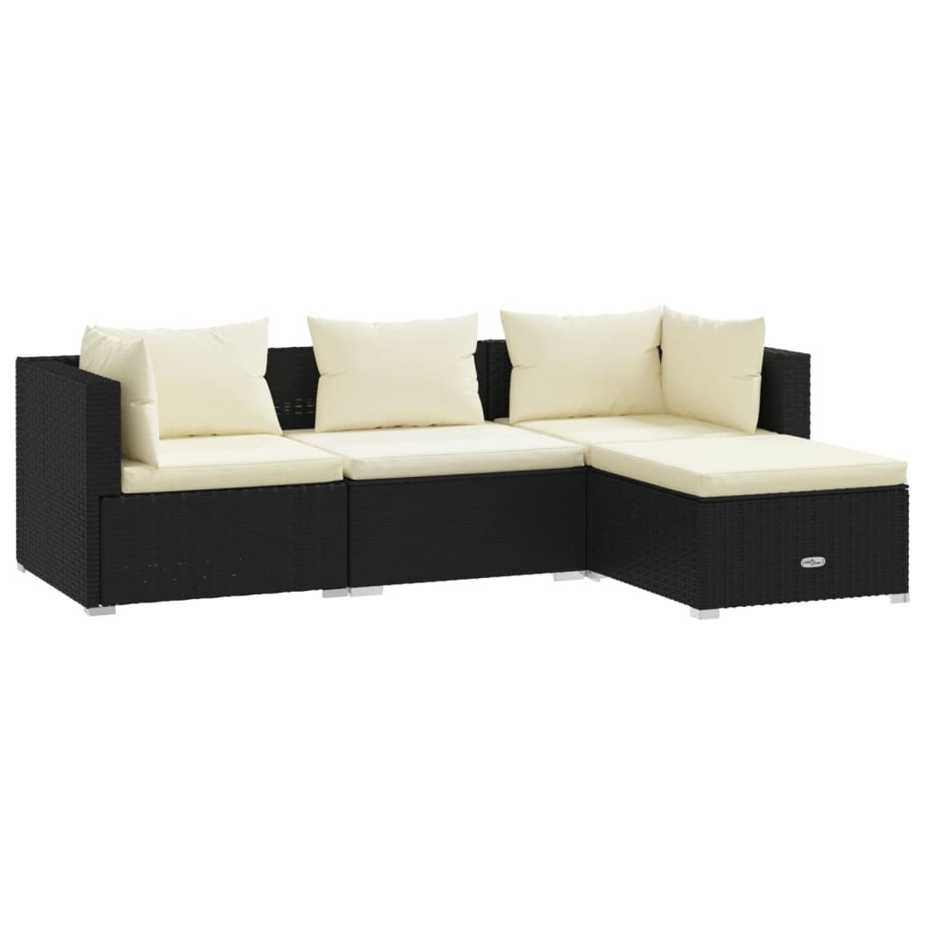 4 Piece Patio Lounge Set with Cushions Poly Rattan Black