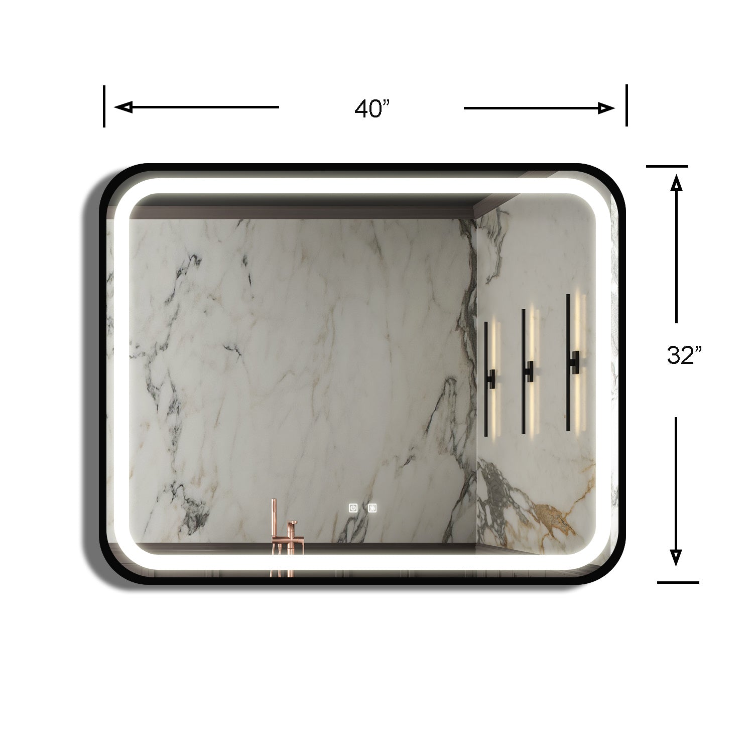 40X32 inch Bathroom Led Classy Vanity Mirror with High Lumen,Black metal frame,Dimmable Touch,Wall Switch Control, Anti-Fog ,CRI 95 Adjustable 3000K-4500K-6000K ,IP54 Waterproof Energy savin