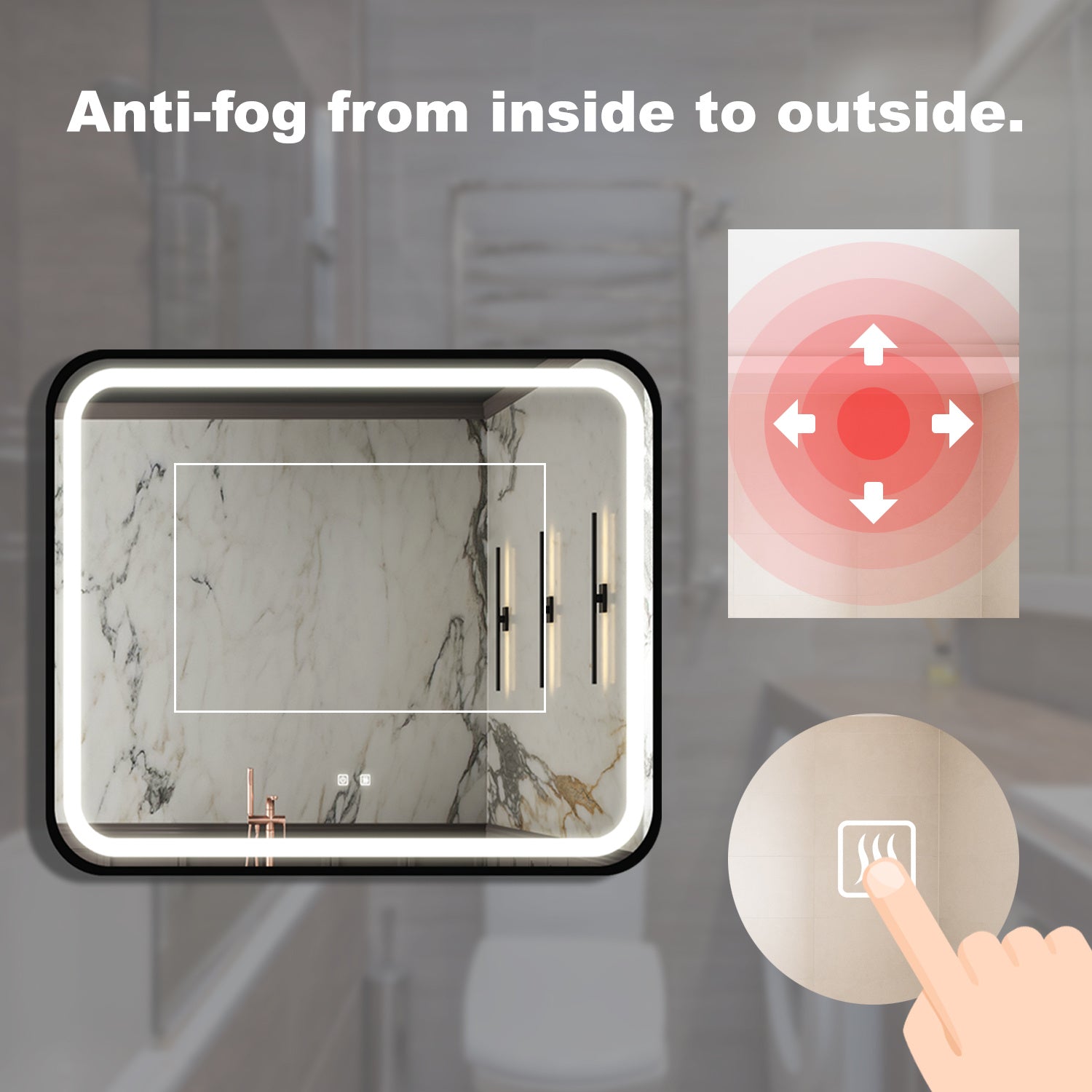 40X32 inch Bathroom Led Classy Vanity Mirror with High Lumen,Black metal frame,Dimmable Touch,Wall Switch Control, Anti-Fog ,CRI 95 Adjustable 3000K-4500K-6000K ,IP54 Waterproof Energy savin