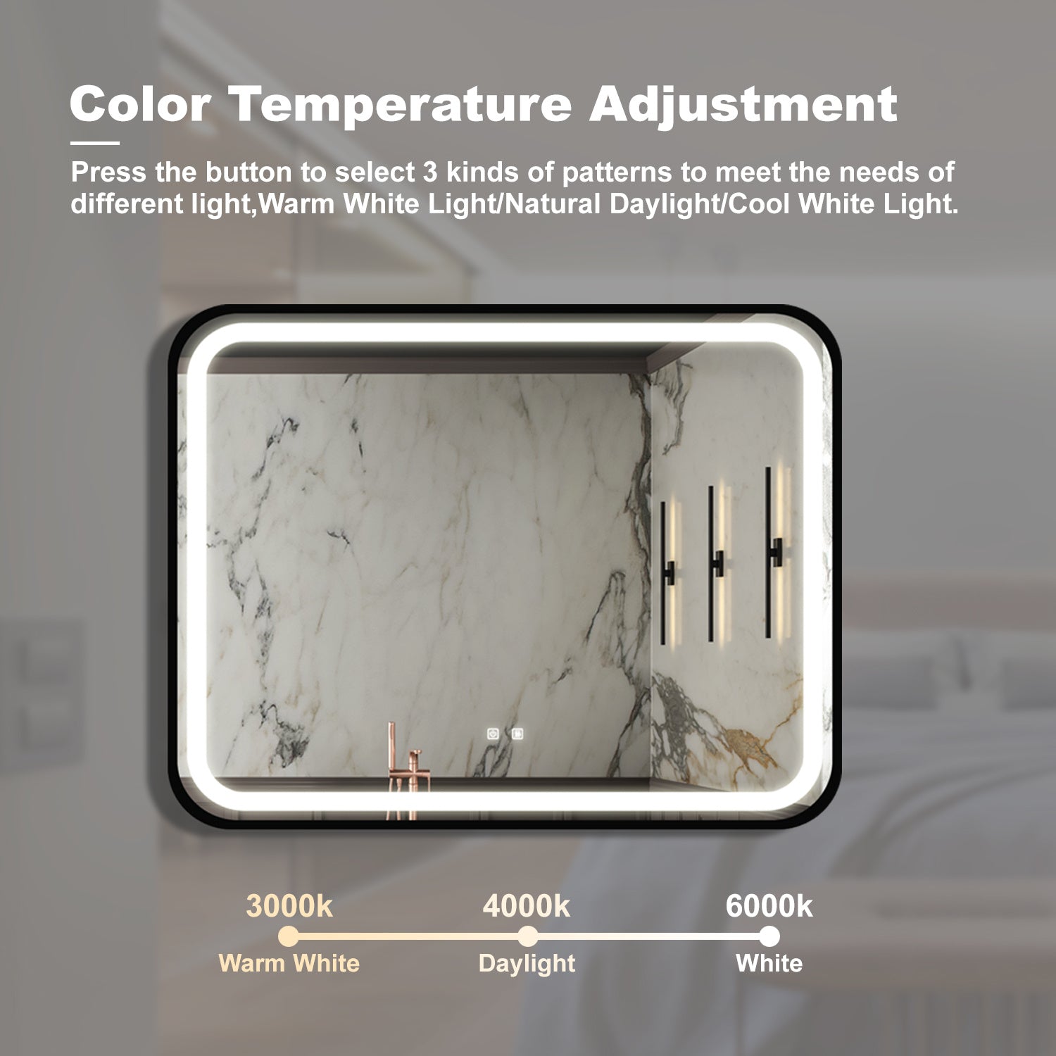 40X32 inch Bathroom Led Classy Vanity Mirror with High Lumen,Black metal frame,Dimmable Touch,Wall Switch Control, Anti-Fog ,CRI 95 Adjustable 3000K-4500K-6000K ,IP54 Waterproof Energy savin