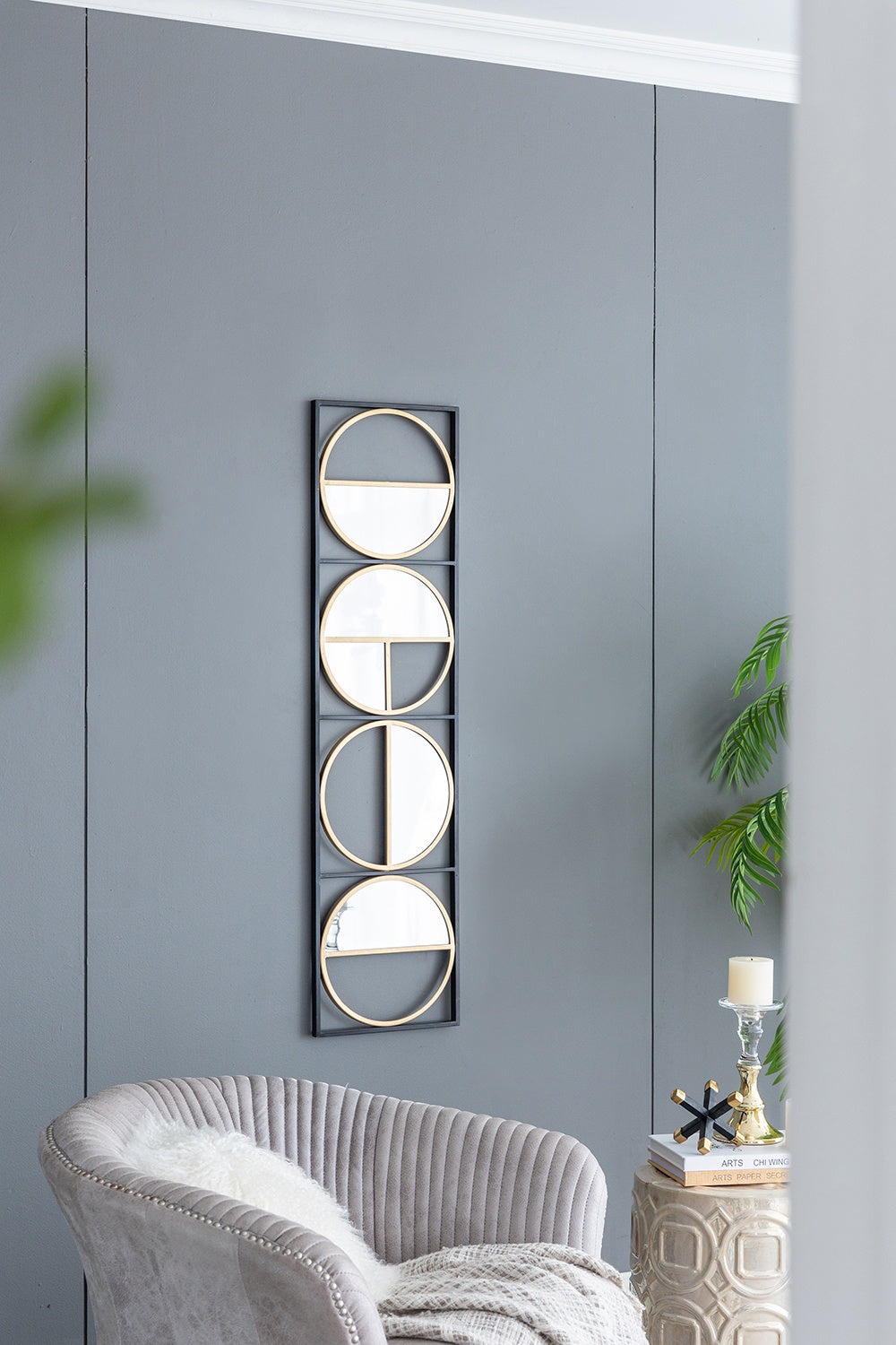 47.2" Eclectic Styling Metal Beaded Black Wall Mirror with Contemporary Design for Bedroom,Liveroom & Entryway