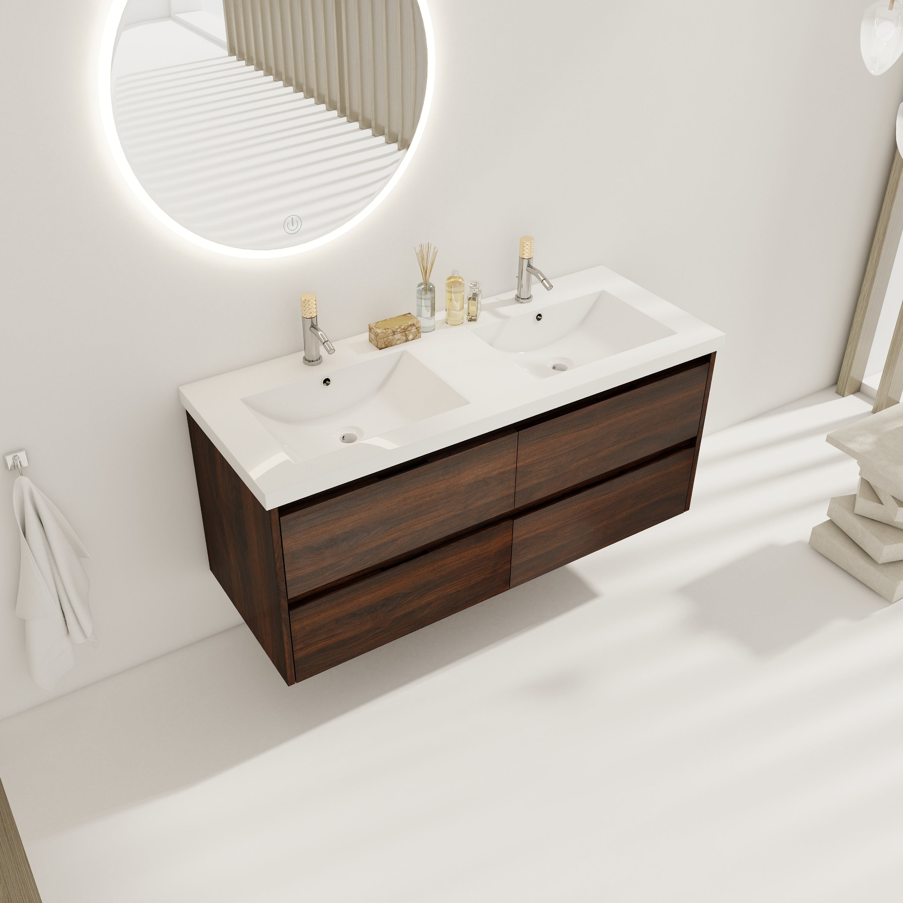 48 Inch Bathroom Vanity With Dual Sink, Resin Sink, 4 Soft Close Drawers, 48x18