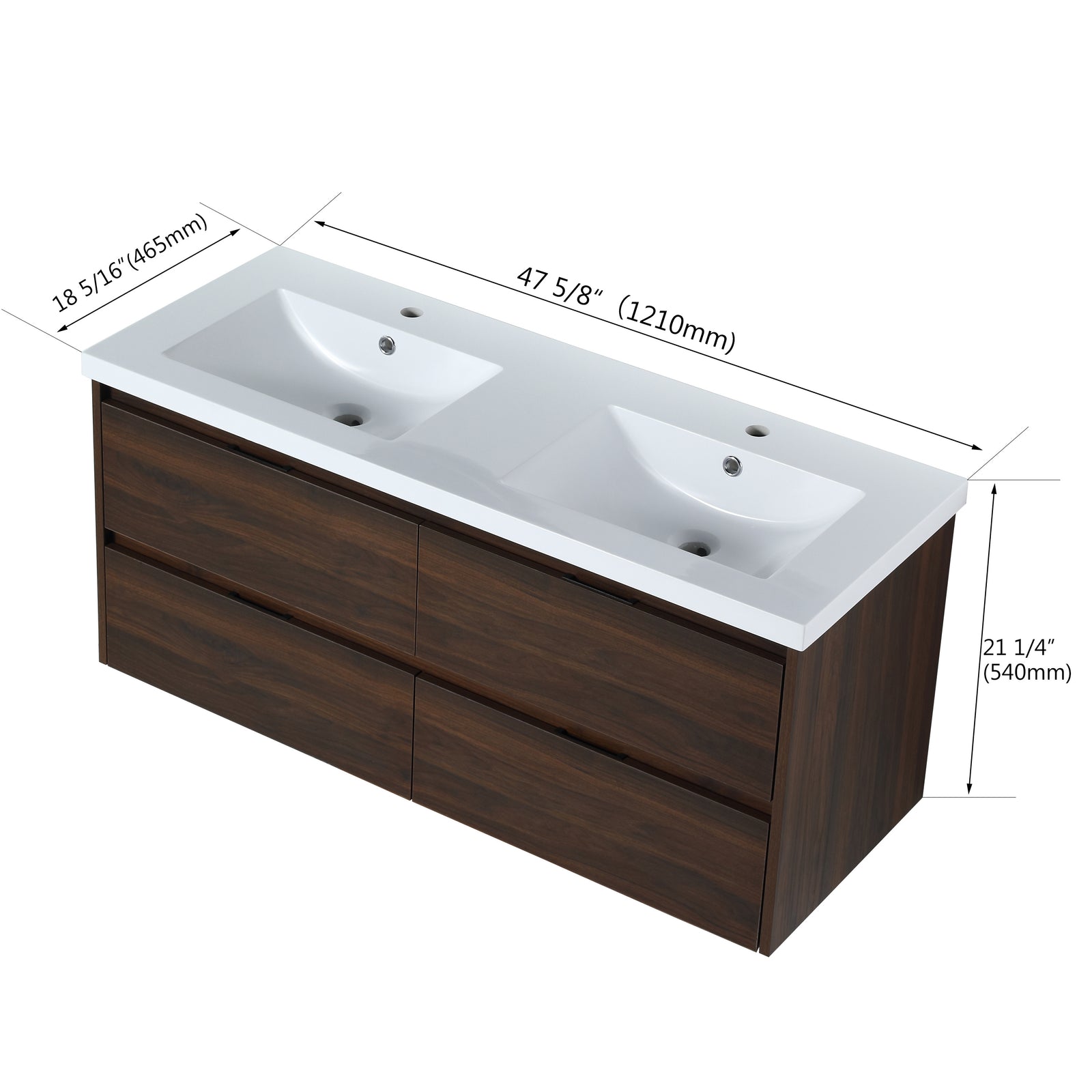 48 Inch Bathroom Vanity With Dual Sink, Resin Sink, 4 Soft Close Drawers, 48x18
