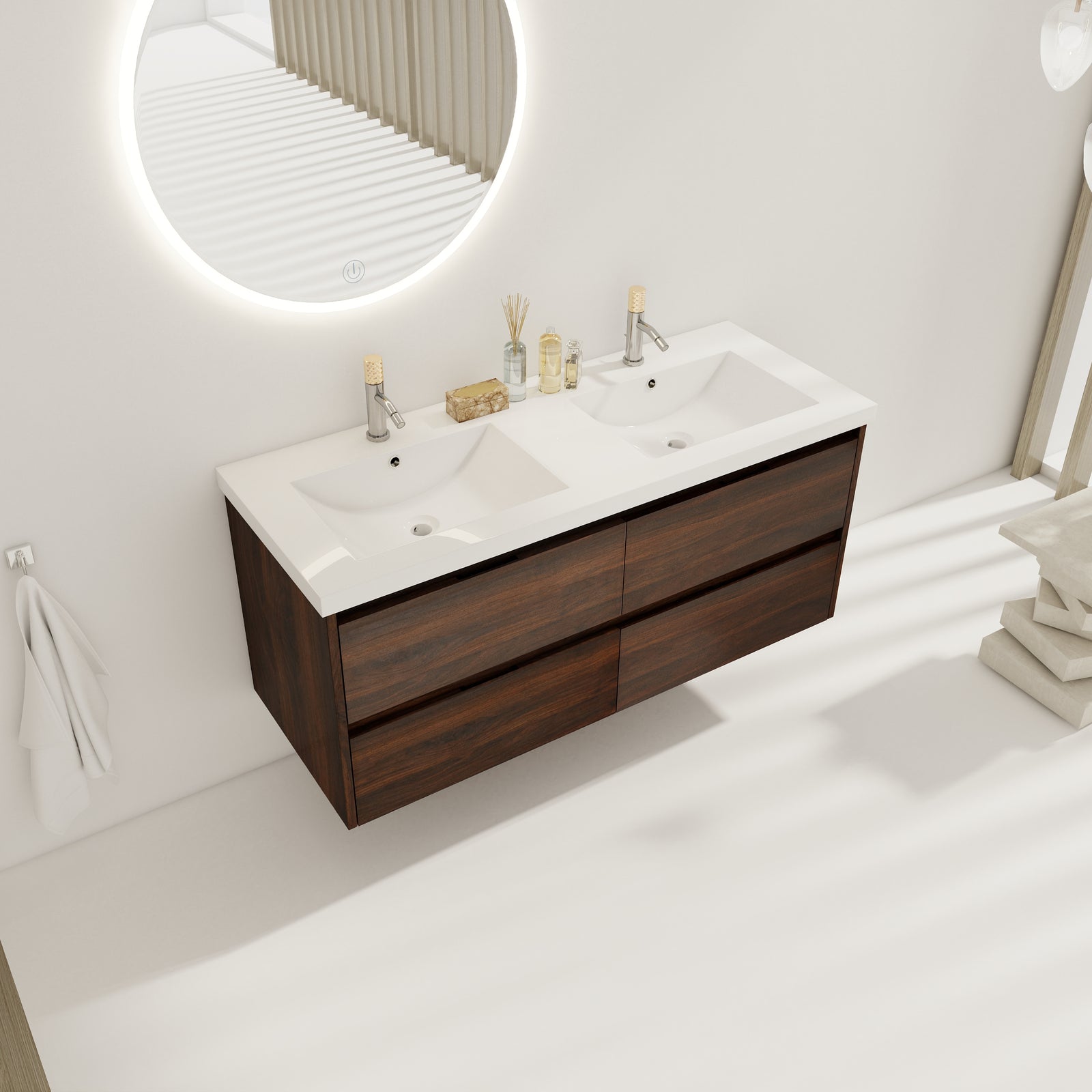48 Inch Bathroom Vanity With Dual Sink, Resin Sink, 4 Soft Close Drawers, 48x18