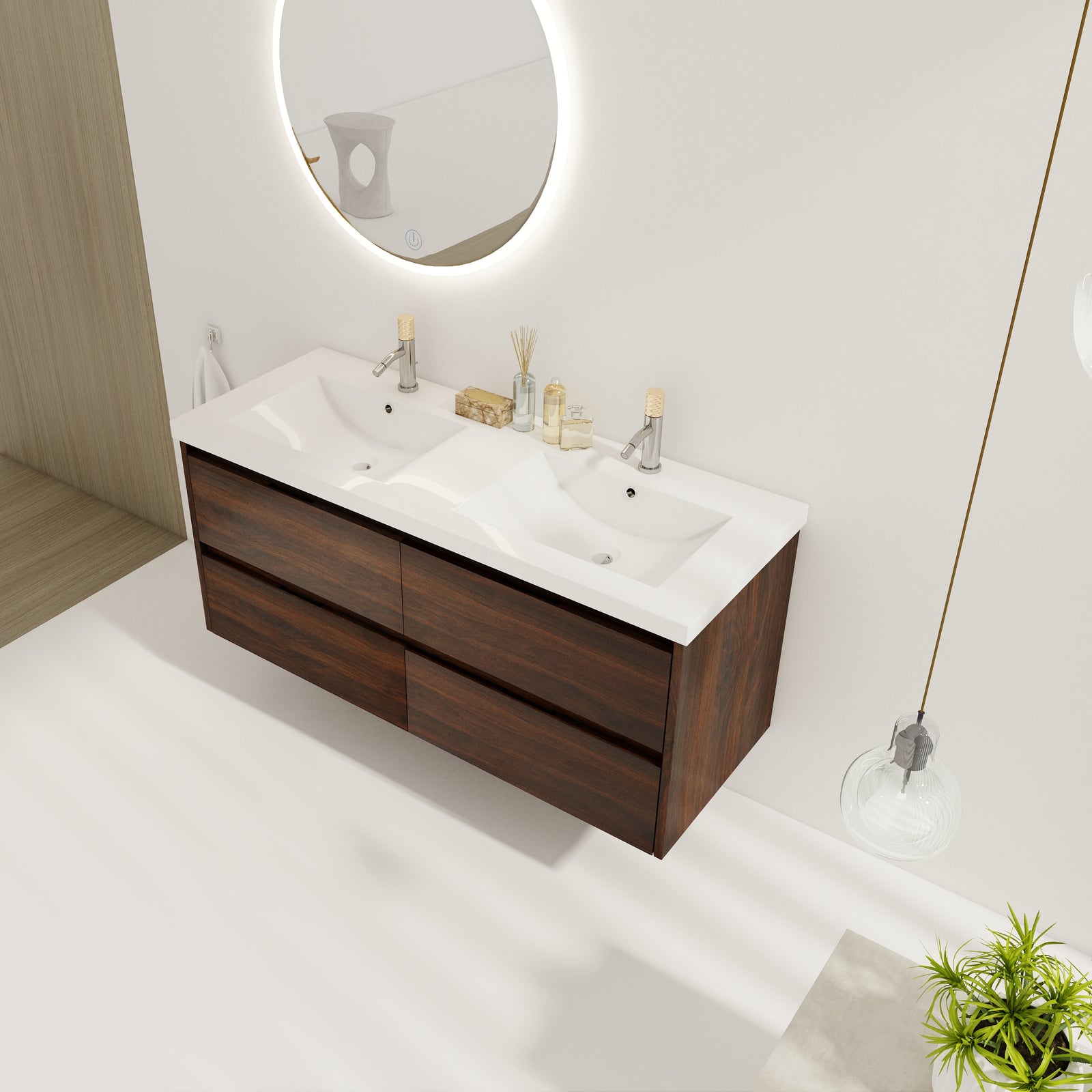 48 Inch Bathroom Vanity With Dual Sink, Resin Sink, 4 Soft Close Drawers, 48x18