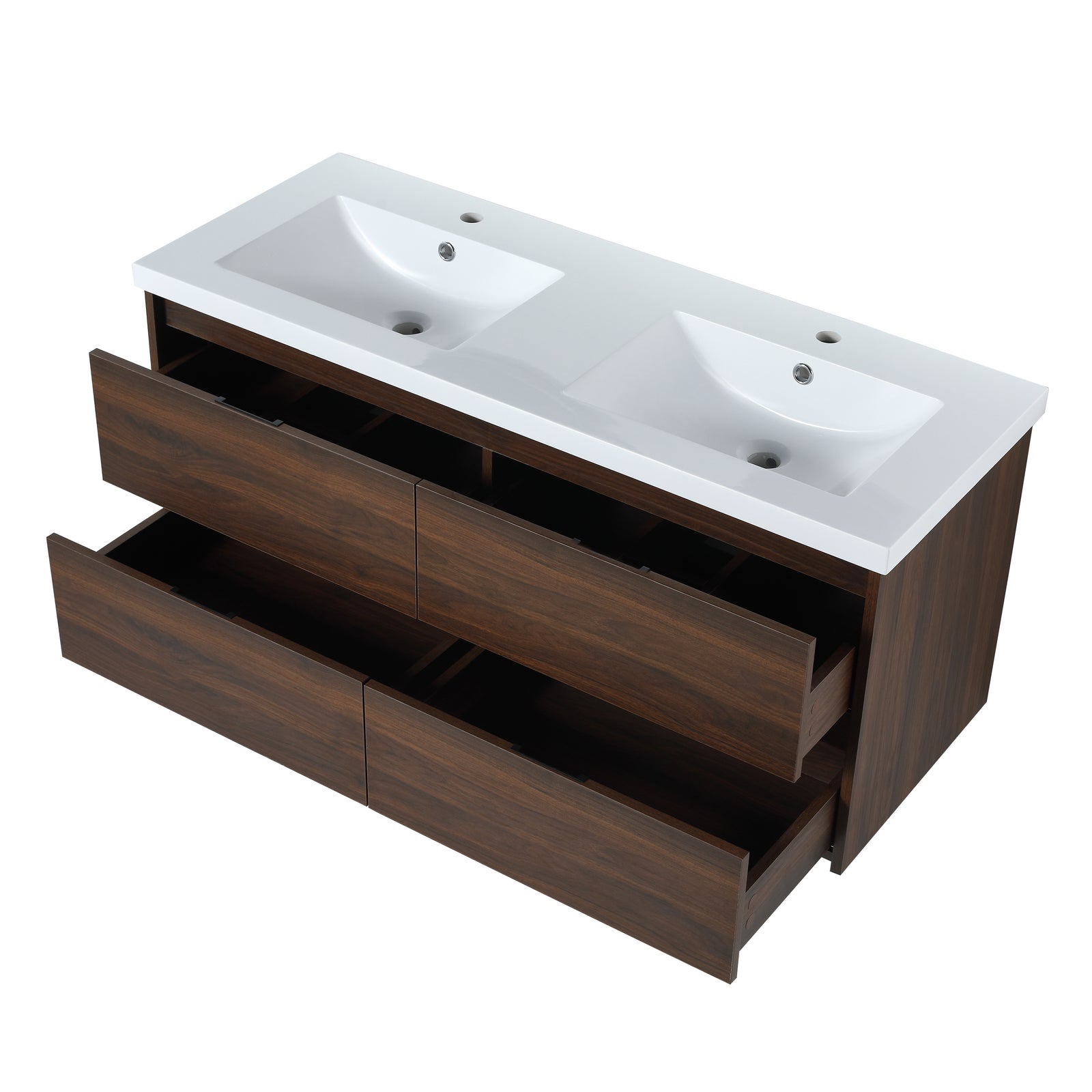 48 Inch Bathroom Vanity With Dual Sink, Resin Sink, 4 Soft Close Drawers, 48x18