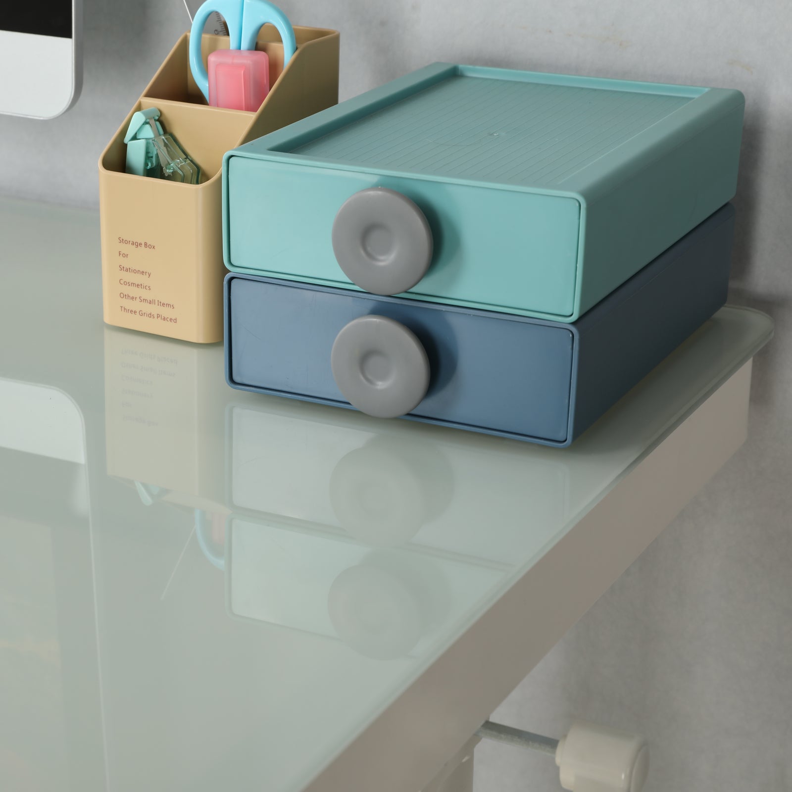 48 x 24 Inches Tempered Glass Standing Desk with Metal Drawer , Adjustable Height Stand up Desk, Sit Stand Home Office Desk, Ergonomic Workstation