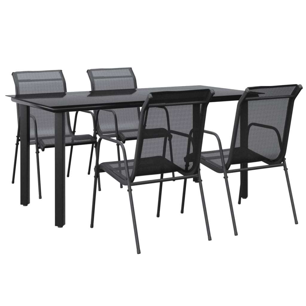 5 Piece Patio Dining Set Black Steel and Textilene