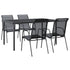 5 Piece Patio Dining Set Black Steel and Textilene