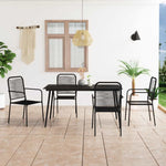 5 Piece Patio Dining Set Cotton Rope and Steel Black - WoodPoly.com