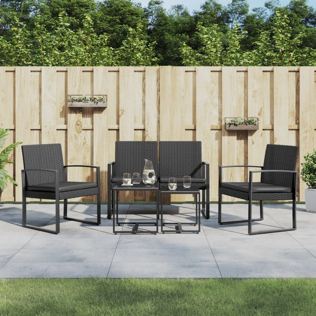 5 piece Patio Dining Set with Cushions Black PP Rattan