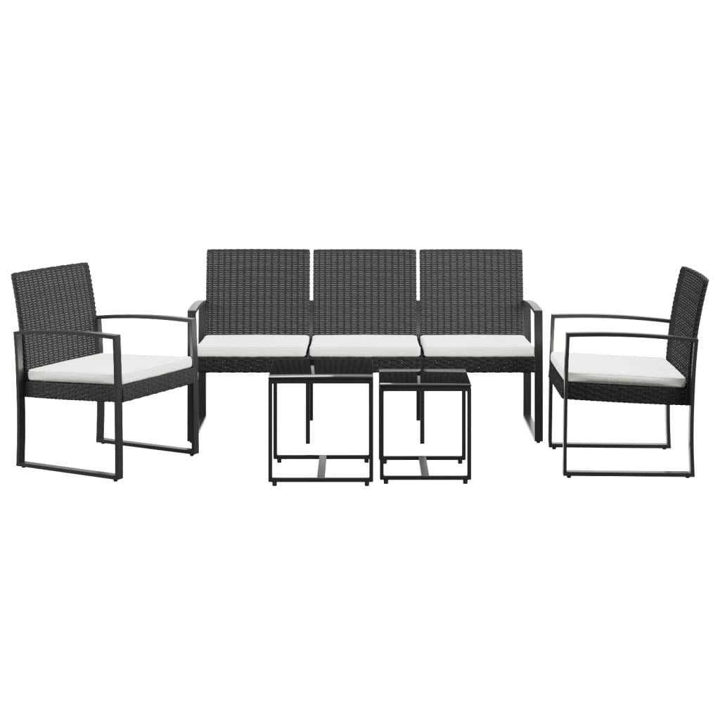 5 piece Patio Dining Set with Cushions Black PP Rattan