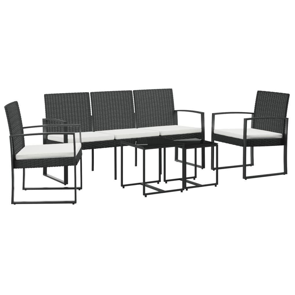 5 piece Patio Dining Set with Cushions Black PP Rattan