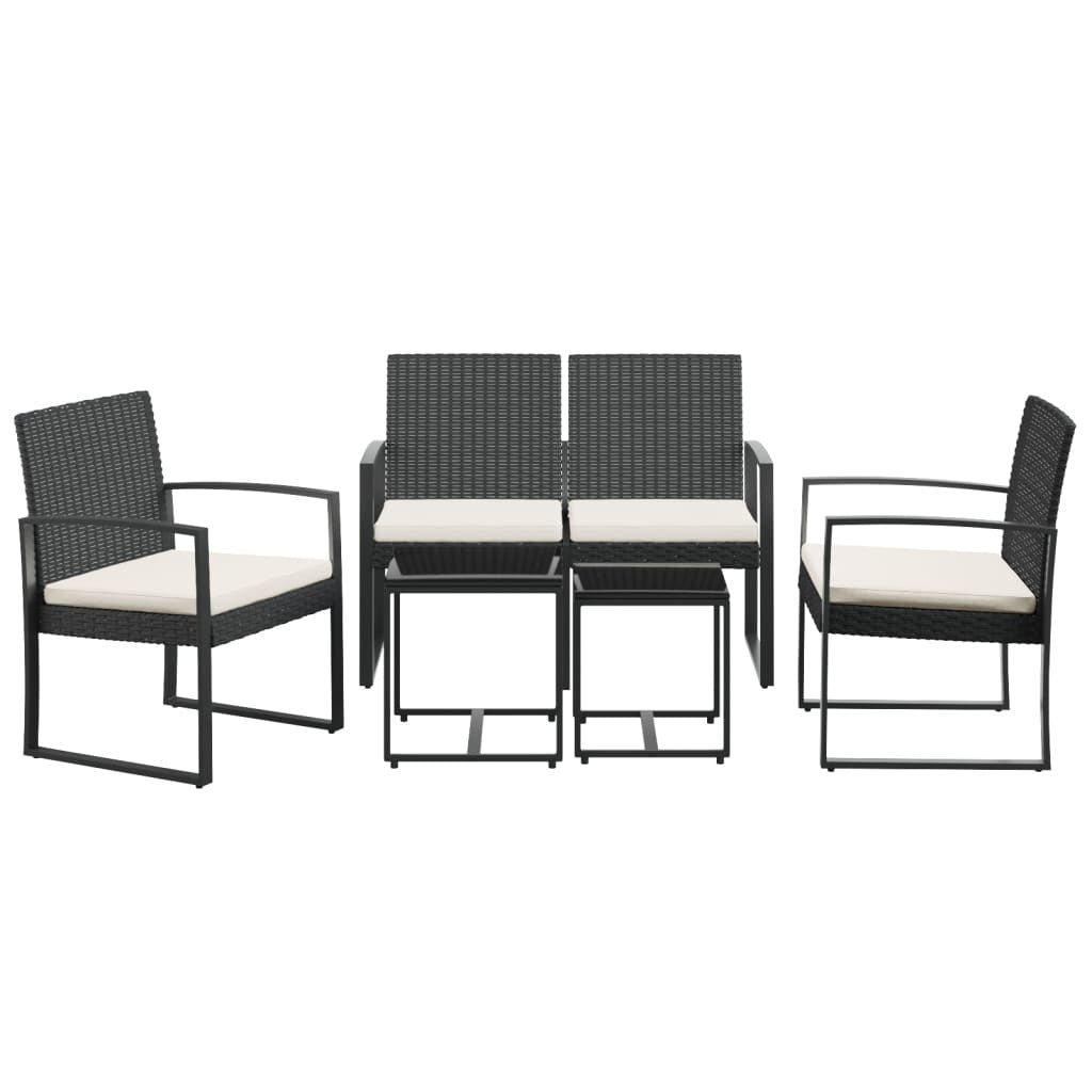 5 piece Patio Dining Set with Cushions Black PP Rattan